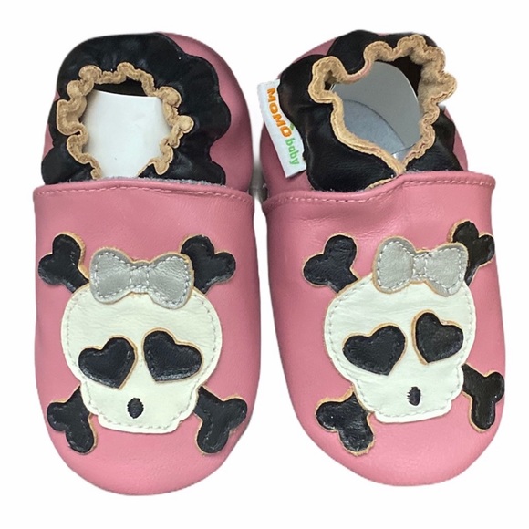 Momo Other - Momo Soft Sole Leather Baby Shoes Pink Skull Bow Size 12 to 18 months